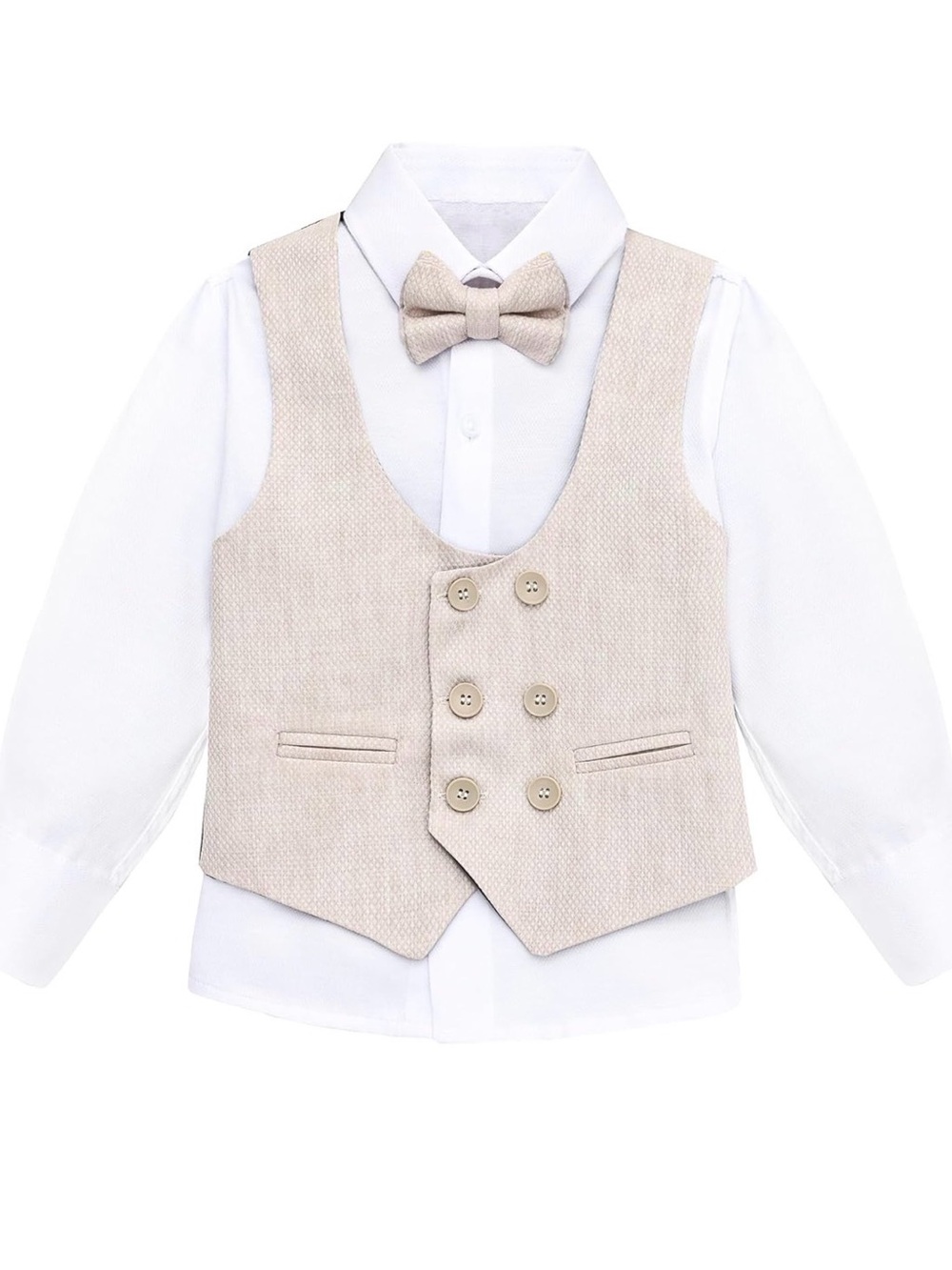Beige Boys' Dress Vest & Bow Tie Set with White Shirt